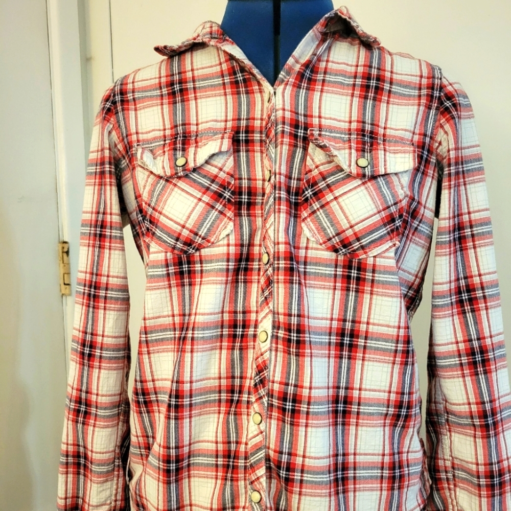 Forever 21 Red and White Plaid Button-down Shirt, Sz Small